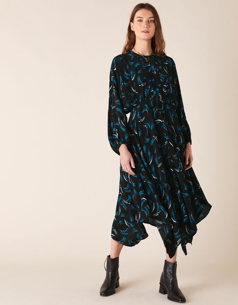 Abstract Print Dress in Sustainable Viscose Black, Black (BLACK), large