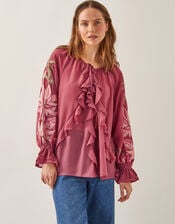 Natalia Embroidered Ruffle Blouse, Pink (PINK), large