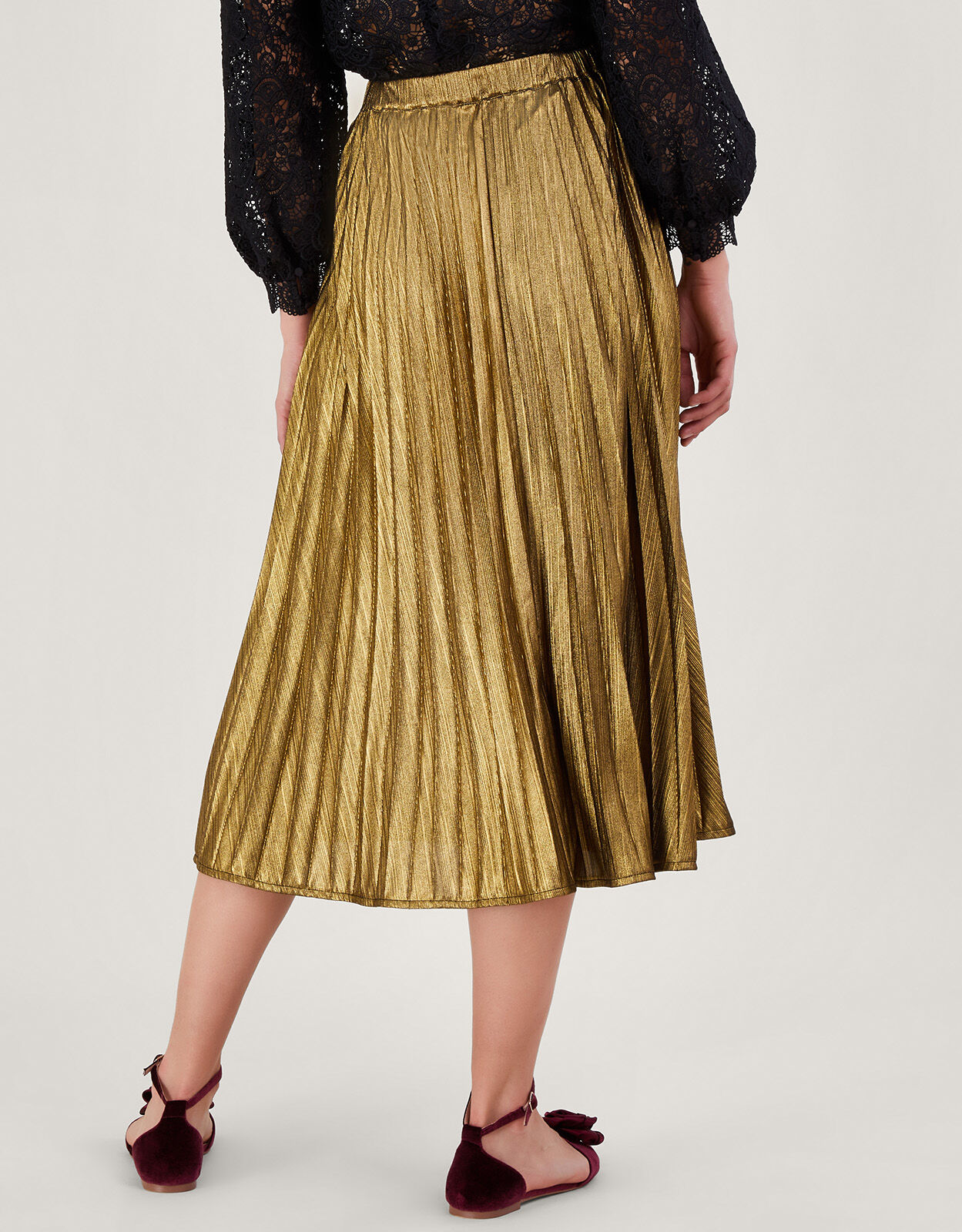 Mia Pleated Midi Skirt Gold