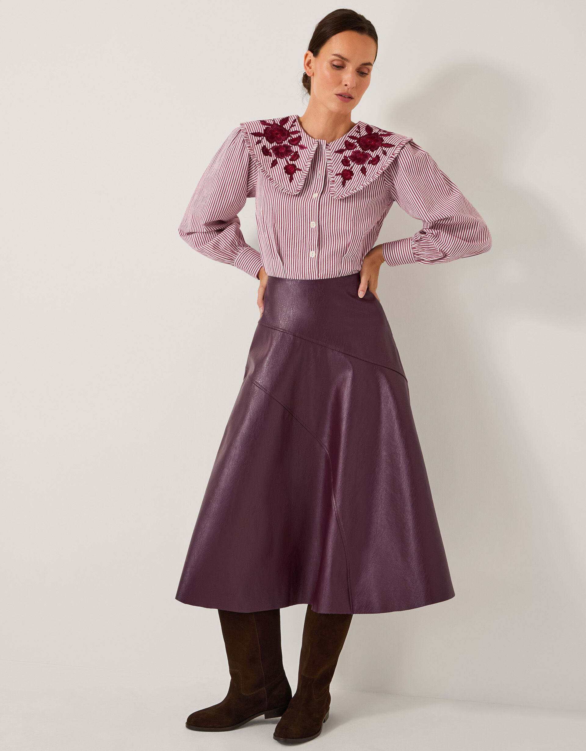 Marnie Faux Leather Midi Skirt Red