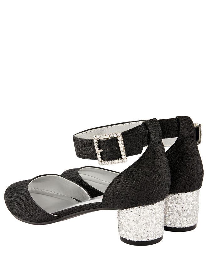 Diamante Buckle Glitter Heels, Black (BLACK), large