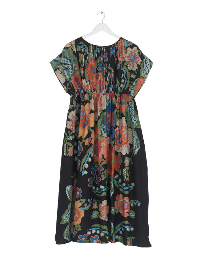 One Hundred Stars Flower Pleat Dress, Black (BLACK), large