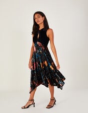Peony Devore Hanky Hem Dress, Black (BLACK), large
