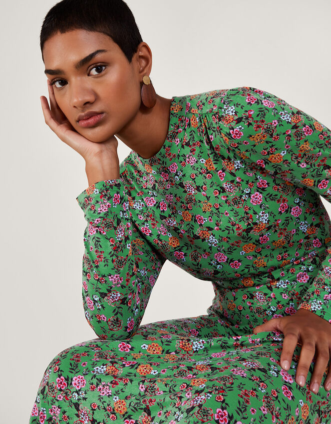 Zeina Ditsy Print Dress, Green (GREEN), large