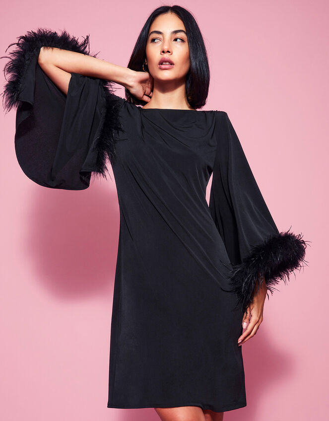 Fi Feather Tunic Dress, Black (BLACK), large