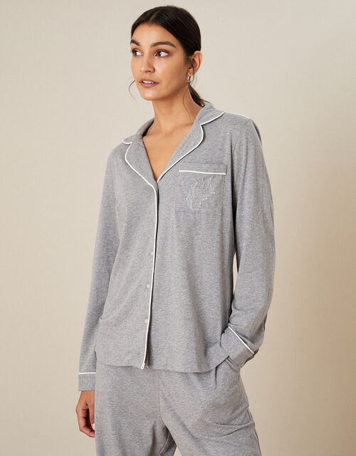 Plain Jersey Button Pyjama Shirt, Grey (GREY), large