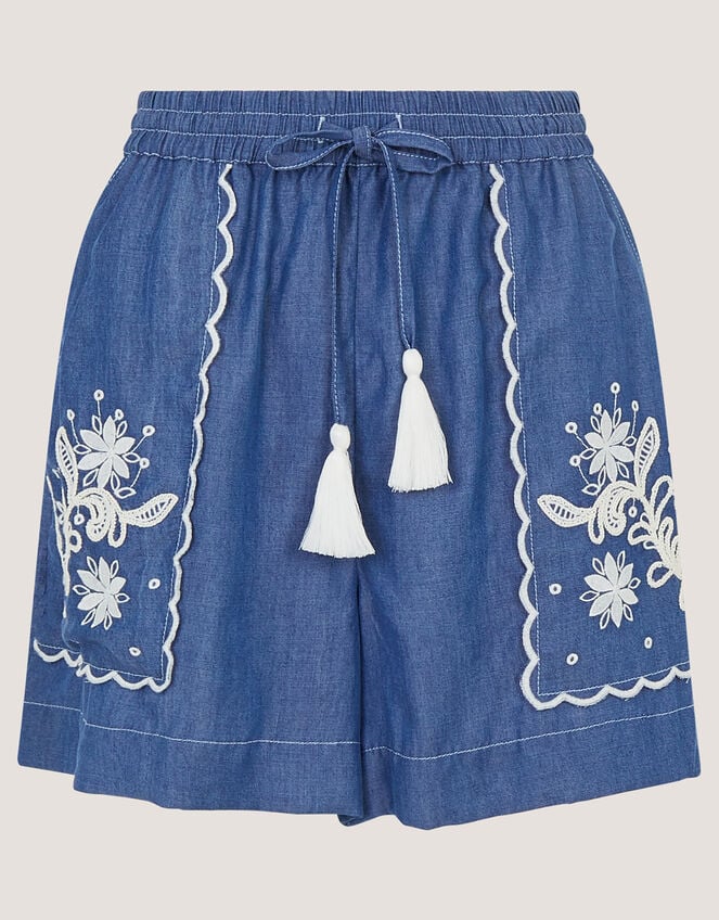 Isla Embroidered Denim Shorts, Blue (DENIM BLUE), large