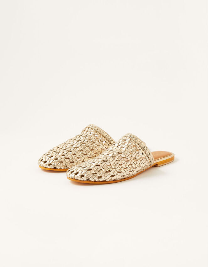 Woven Metallic Flat Mules, Gold (GOLD), large