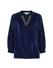 East Lorna Crinkle Velvet Top, Blue (NAVY), large