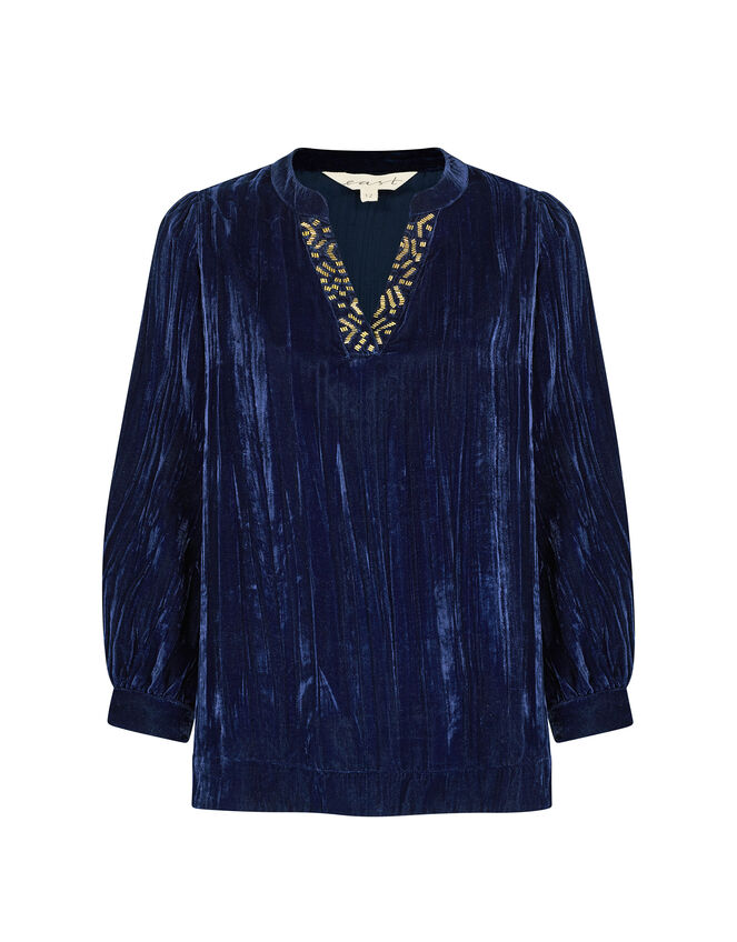 East Lorna Crinkle Velvet Top, Blue (NAVY), large