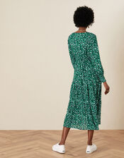 Shirred Animal Print Dress, Green (GREEN), large