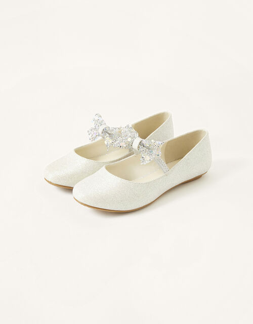 Cassie Shimmer Dazzle Bow Ballerina Flats, Silver (SILVER), large