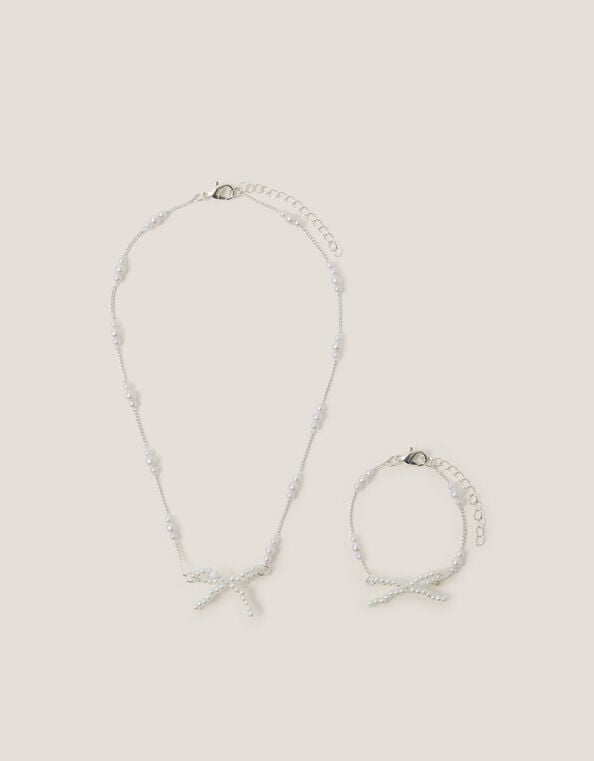 Pearl Bow Necklace & Bracelet Set, , large