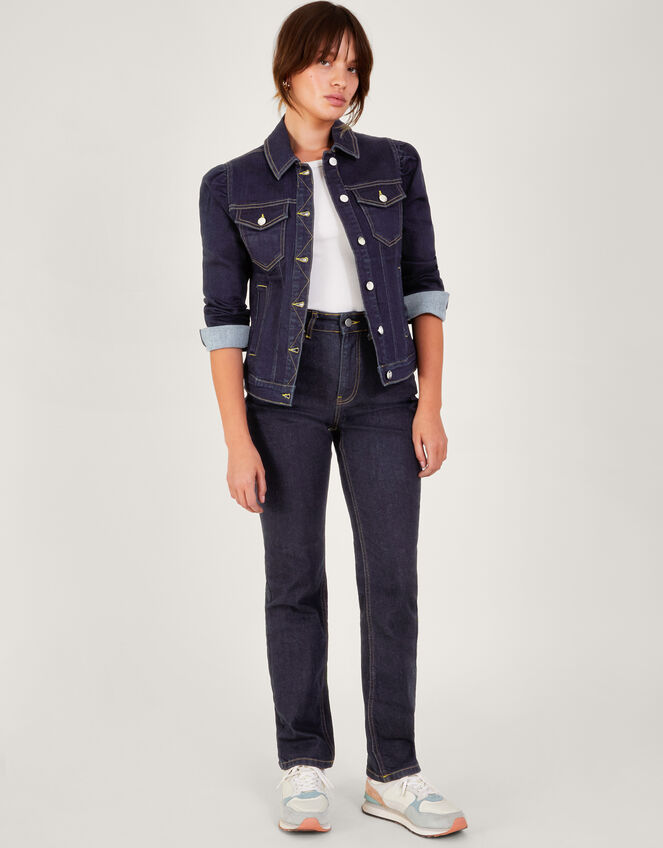 Dora Puff Sleeve Denim Jacket with Sustainable Cotton, Blue (INDIGO), large