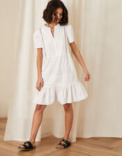 Embroidered Frill Hem Dress, Ivory (IVORY), large