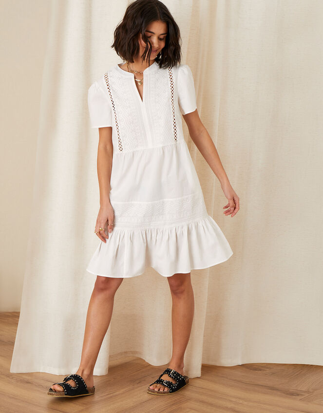 Embroidered Frill Hem Dress, Ivory (IVORY), large