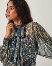 Marianna Sheer Paisley Pussybow Blouse, Green (GREEN), large