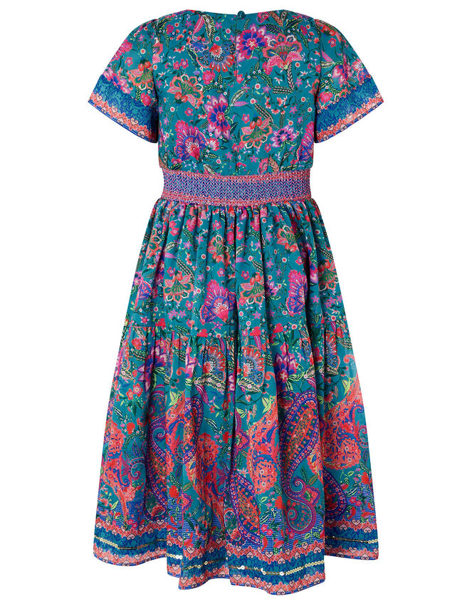 Teal Paisley Print Midi Dress, Teal (TEAL), large