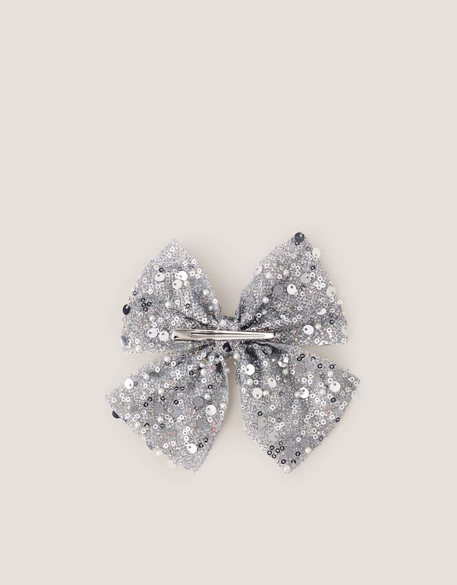 Embellished Bow Hair Clip, Silver (SILVER), large