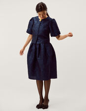 Juliana Floral Jacquard Puff Sleeve Jacket, Blue (NAVY), large