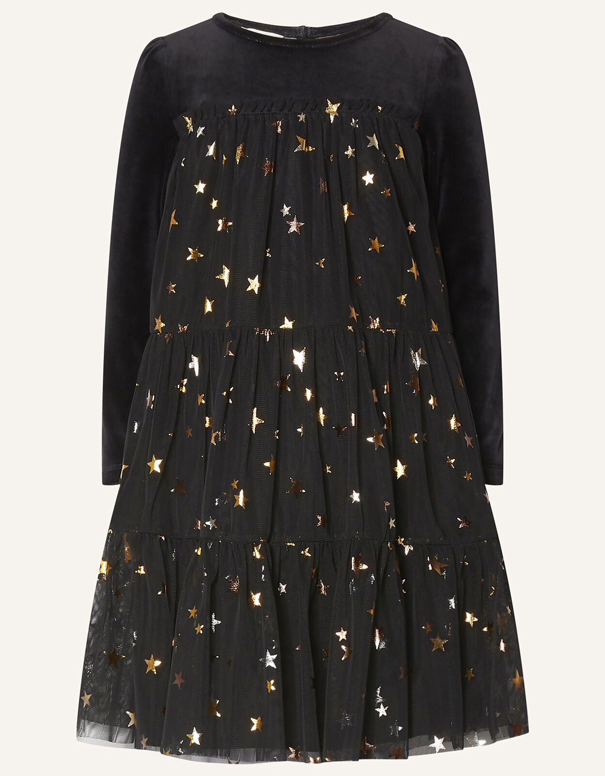 Long Sleeve Star Trapeze Tier Dress Black