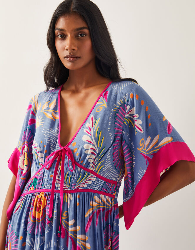 Monika Short Sleeve Floral Print Midi Dress, Blue (BLUE), large