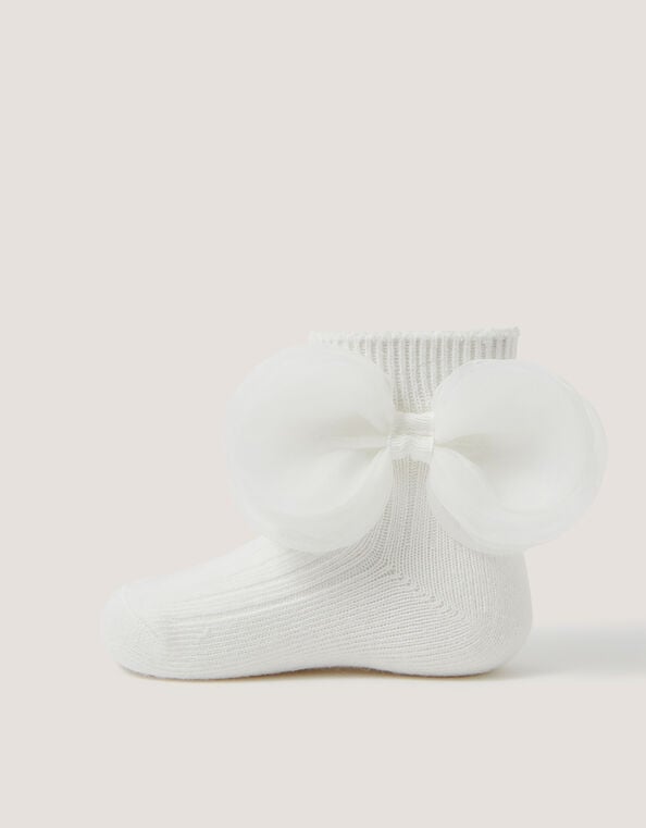 Baby Organza Bow Socks, White (WHITE), large