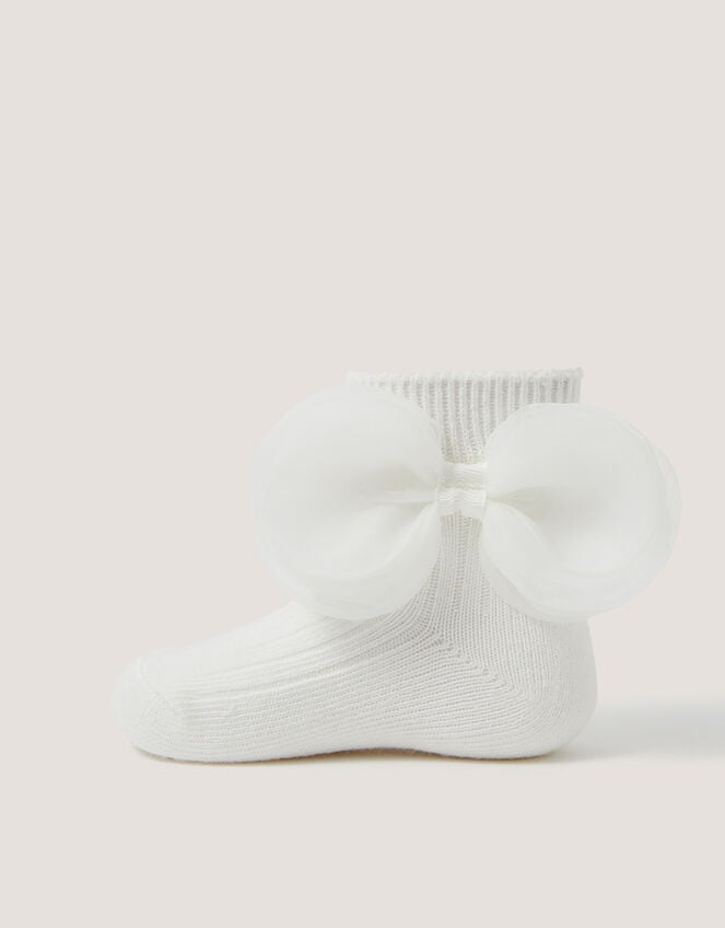 Baby Organza Bow Socks, White (WHITE), large