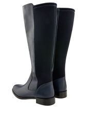 Olive Long Stretch Leather Boots, Blue (NAVY), large