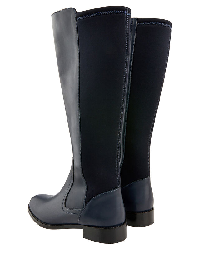 Olive Long Stretch Leather Boots, Blue (NAVY), large