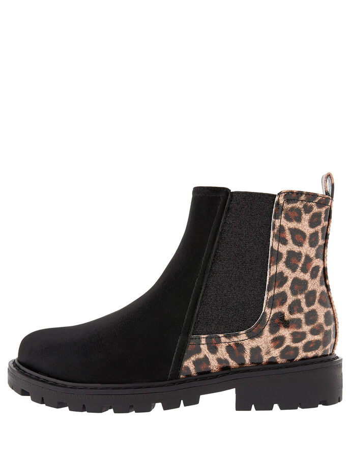 Natasha Leopard Chelsea Boots Black