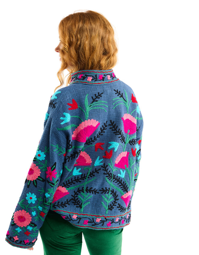 Wild Tiger Floral Embroidered Jacket, Blue (BLUE), large