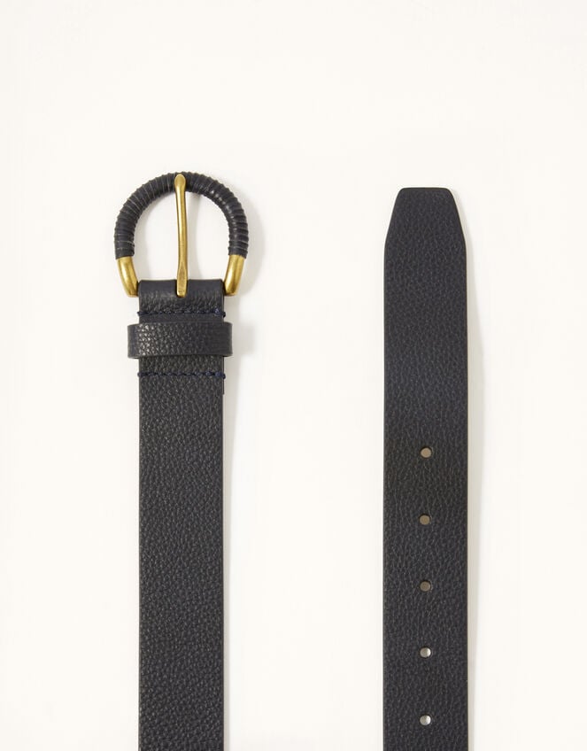 Leather Summer Buckle Belt, Blue (NAVY), large