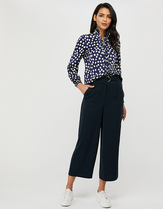 Samara Spot Satin Blouse with Recycled Polyester, Blue (NAVY), large