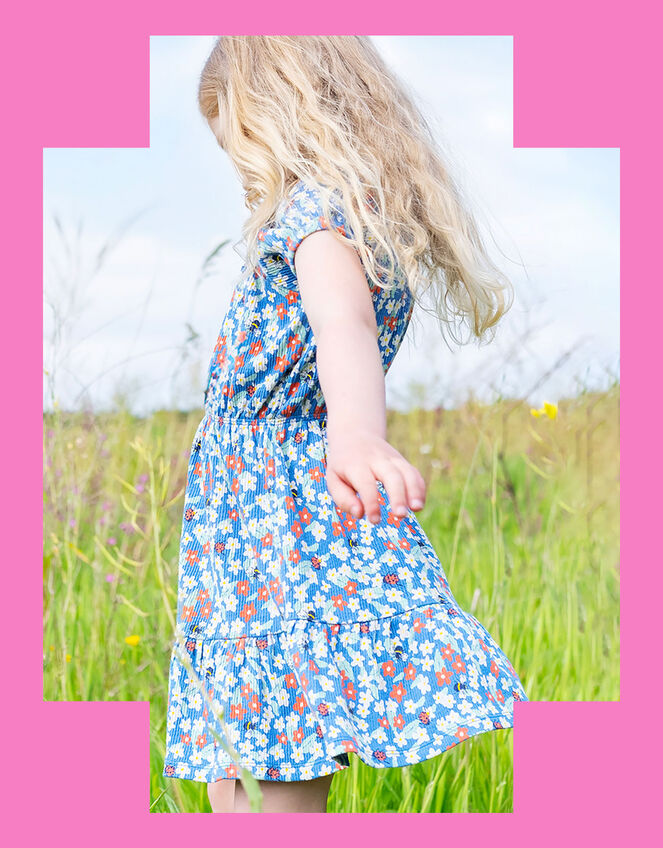 Frugi Floral Tiered Dress, Blue (BLUE), large