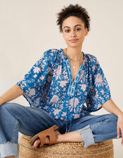 ARTISAN STUDIO Printed Top, Blue (BLUE), large
