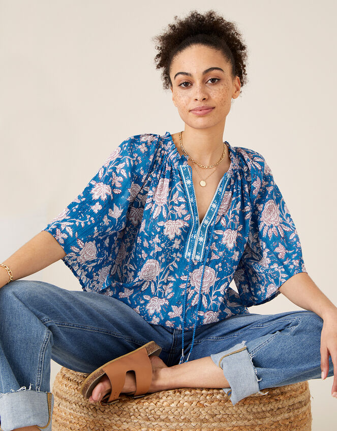 ARTISAN STUDIO Printed Top, Blue (BLUE), large