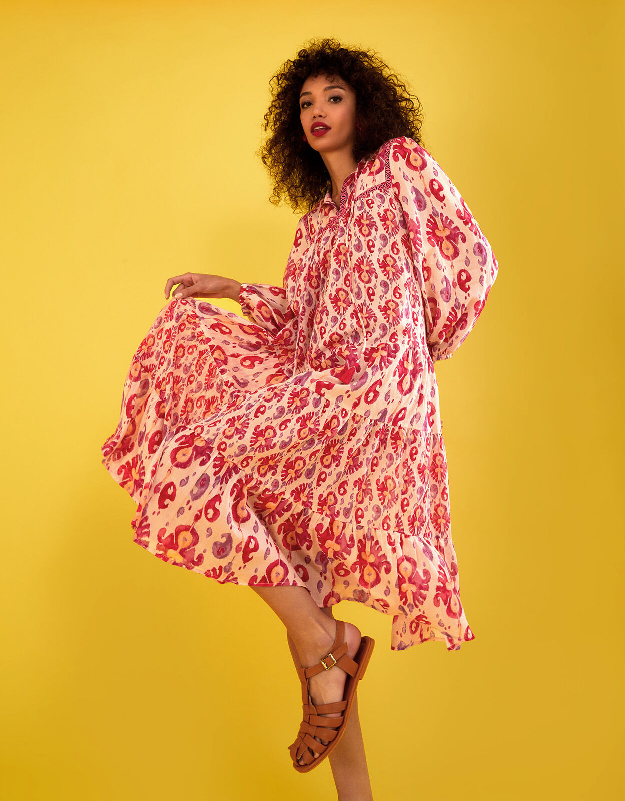 Heritage Print Kaftan Dress Pink