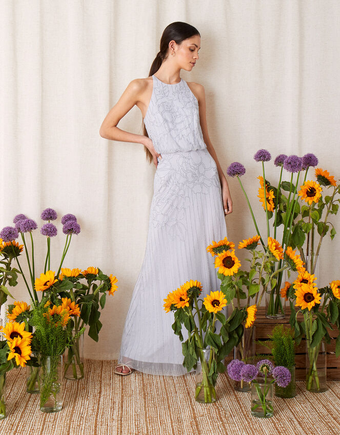 Bianca Floral Beaded Maxi Dress, Blue (BLUE), large