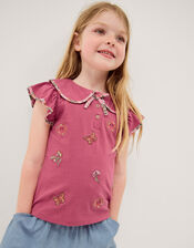 Floral Embroidered Cotton T-Shirt, Pink (PINK), large