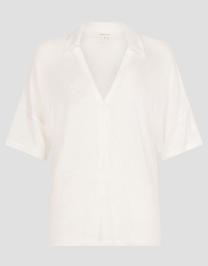 Cara Collar Jersey T-Shirt, Ivory (IVORY), large