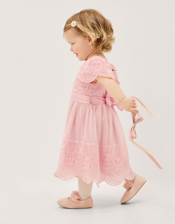 Baby Isabel Lace Tiered Party Dress, Pink (DUSKY PINK), large