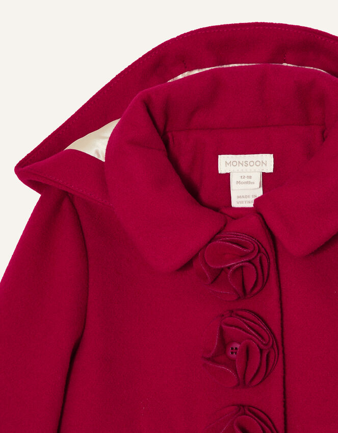 Baby Corsage Hooded Swing Coat, Red (RED), large