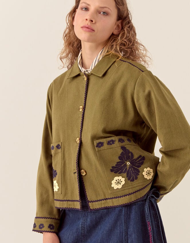 East Bella Floral Embroidered Jacket, Green (GREEN), large