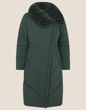 Beverley Faux Fur Collar Coat, Green (GREEN), large
