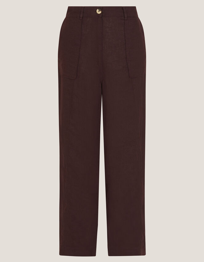 Jolie Straight Linen Trousers, Brown (CHOCOLATE), large