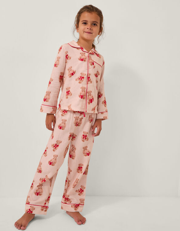 Teddy Bear Print Long Christmas Pyjamas Set, Cream (CREAM), large
