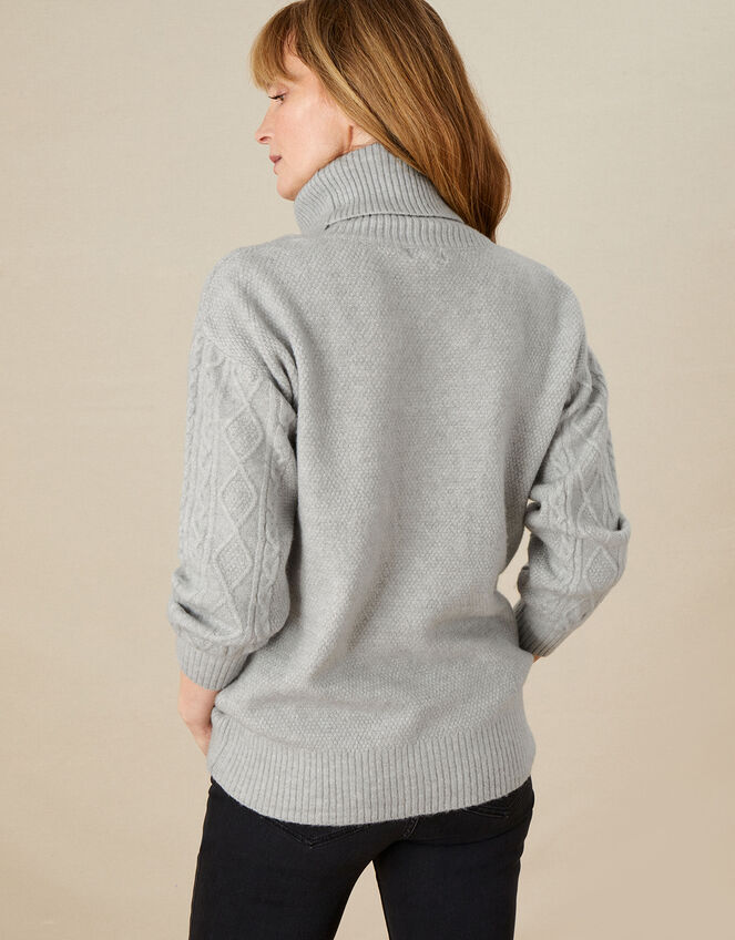 Cable Knit Cowl Neck Jumper, Grey (GREY), large