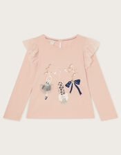 Long Sleeve Lovely Sequin Top, Pink (PINK), large