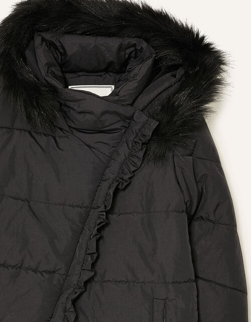 Asymmetric Ruffle Coat, Black (BLACK), large